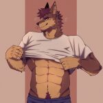  abs absurd_res anthro brown_body brown_fur canid canine canis clothed clothing digital_media_(artwork) fur gabu_(awoogabu) hair hi_res k41bvtsv male mammal muscular muscular_male red_wolf solo wolf 