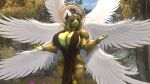  3d_(artwork) abs aliyah_(sanguine_paladin) anthro big_breasts breasts clothing crown deity demigod digital_media_(artwork) dragon feathered_dragon feathered_wings feathers female fish forest halo headgear hi_res horn hybrid jewelry marine mature_female multi_wing muscular muscular_female plant sanguine_paladin shark solo source_filmmaker tree wings 