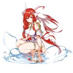  1girl anklet bare_legs barefoot bird fu_hua full_body hair_ornament honkai_(series) honkai_impact_3rd jewelry jingwei long_hair official_art red_eyes red_hair third-party_source water 
