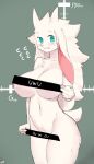  absurd_res anthro biped blue_eyes blush bovid buta99 caprine censored female fur goat hi_res holding_object looking_at_viewer mammal nude solo vanilla_(buta99) white_body white_fur 