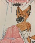  african_wild_dog atlas atlasnaster_(artist) bodily_fluids canid canine devious_grin drooling drooling_tongue female female/female feral fern group guinevere mammal mawplay mouth_shot open_mouth saliva saliva_string sly teeth tongue tongue_out trio vore 
