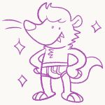  anthro barefoot briefs briefs_only clothed clothing didelphid feet goronic hands_on_hips male mammal marsupial monochrome proud simple_background smile solo sparkles teeth_showing topless underwear underwear_only white_background 