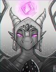  anthro armor clothed clothing crown deity diamond_(gem) dragon egg end_crystal ender_dragon female front_view gem glowing glowing_eyes greyscale headgear helmet hi_res jean_(minecraft) lunula_(artist) majestic microsoft minecraft mojang monochrome pink_eyes portrait queen robe royalty scalie solo spread_wings wings xbox_game_studios 