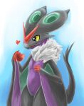  ambiguous_gender apple food fruit generation_6_pokemon glistening glistening_eyes green_wings grey_body holding_apple holding_food holding_fruit holding_object kuttoyaki membrane_(anatomy) membranous_wings nintendo no_sclera noivern open_mouth plant pokemon pokemon_(species) portrait purple_body red_tongue simple_background solo three-quarter_portrait tongue wings yellow_eyes 