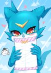  &lt;3 2023 5_fingers anthro bandai_namco blue_arms blue_body blue_fingers blue_hands blush claws digimon digimon_(species) finger_claws fingers front_view holding_object shoru veemon white_body white_claws 