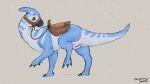  animal_genitalia blue_body blue_scales cloaca dinosaur female feral ferocious_ferals genitals hadrosaurid head_harness hi_res lucky_(paleo_pines) multicolored_body orange_eyes ornithischian paleo_pines parasaurolophus presenting presenting_cloaca reptile saddle scales scalie side_view signature simple_background slit solo two_tone_body white_body white_scales 