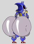  anthro anus anus_outline backsack balls big_butt black_sclera blue_body bulge butt clothed clothing eulipotyphlan genitals hedgehog huge_butt looking_at_viewer looking_back looking_back_at_viewer machine male mammal metal_sonic plamzdoom red_eyes robot sega silver_body solo sonic_the_hedgehog_(series) standing thong thong_only topless underwear underwear_only 