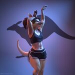  3d_(artwork) anthro belly_dancing blender_(software) digital_media_(artwork) eyewear female glasses gym_clothing hair hi_res kangaroo macropod mammal marsupial mmad mmdrawstuff ponytail pouch_(anatomy) ruby_(comfycreations) solo 