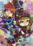  2girls amitie_(puyopuyo) arle_nadja blonde_hair brown_headwear doradorakingyo green_eyes hat holding holding_microphone long_sleeves microphone microphone_stand mini_hat mini_top_hat multiple_girls nail_polish open_mouth ponytail puyopuyo puyopuyo_fever puyopuyo_quest short_hair star_(symbol) top_hat wrist_cuffs yellow_eyes 