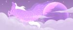  ambiguous_gender bound cloud equid equine eyes_closed feral hi_res huskii-s legs_tied mammal mane mouth_closed pegasus pink_body pink_wings purple_body purple_wings side_view sky solo star tail white_mane white_tail wings wings_tied 