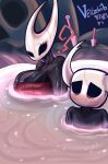  absurd_res anthro areola areola_slip arthropod big_breasts black_body black_eyes blue_areola blush blush_lines breasts duo empty_eyes eyelashes female hi_res hollow_knight hornet_(hollow_knight) hot_spring huge_breasts insect male question_mark red_towel team_cherry the_knight_(hollow_knight) towel towel_on_head veilzebub water white_body 