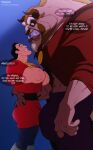  abs anthro beast_(disney) beauty_and_the_beast bulge disney dizdoodz duo fur gaston hi_res human male male/male mammal monster muscular muscular_male size_difference 