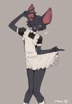  &lt;3 anthro bat bebebebebe biped black_body black_hair clothing front_view grey_background hair maid_uniform male mammal open_mouth simple_background smile solo uniform 