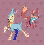  &lt;3 all_fours ambiguous_gender animal_jam black_nose canid canine clothing deer duo fan_character feral footwear fox head_tuft mammal mostly_nude notched_ear paws prick_ears scarf scarf_only scut_tail short_tail snout socks tail tuft waackery wildworks 