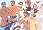  6+boys abs arm_tattoo bara black_bodysuit black_hair black_shirt blonde_hair blue_male_swimwear blush body_markings bodysuit brown_hair character_request closed_eyes crossed_arms facial_hair facial_mark flaming_halo furry furry_male halo helmet heracles_(housamo) hozu_(hozumi) jewelry large_pectorals looking_at_another male_focus male_swimwear multiple_boys muscular muscular_male navel necklace nipples open_mouth pectorals protagonist_4_(housamo) scar scar_across_eye scar_on_arm scar_on_chest scar_on_face shirt short_hair smile stubble tattoo teeth thick_thighs thighs tokyo_afterschool_summoners towel towel_around_neck translation_request white_male_swimwear zabaniyya_(housamo) 