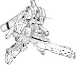  1980s_(style) absurdres character_name commentary_request concept_art damaged dirty energy_cannon ga-zowmn gundam gundam_zz highres ink_(medium) machinery mecha mobile_suit monochrome no_humans official_style one-eyed retro_artstyle robot scan science_fiction simple_background sketch solo thrusters traditional_media white_background zeonicarashi 