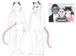  2023 anthro barefoot biped craig_benting didelphid digital_drawing_(artwork) digital_media_(artwork) fangs father featureless_crotch feet front_view full-length_portrait fur group hi_res male mammal marsupial model_sheet mother nude parent portrait rear_view red_eyes ringpaw simple_background smile solo standing tail teeth trio virginia_opossum white_body white_fur 
