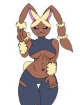  anthro big_breasts breasts brown_body brown_fur clothed clothing female fur generation_4_pokemon hair hi_res itzimiau lopunny mega_evolution mega_lopunny nintendo pokemon pokemon_(species) simple_background solo 