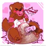  1:1 anthro arms_tied_behind_back bodily_fluids booshdoggo brown_body brown_fur bush_dog canid canine cum cum_in_diaper diaper eyes_closed feces fur genital_fluids hi_res ludis-luteo male mammal messy_diaper object_in_mouth pacifier pacifier_in_mouth paws purple_background scat sex_toy simple_background soiling solo_focus vibrator wand_vibrator 