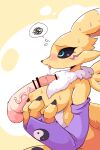  absurd_res anthro bandai_namco big_breasts blue_eyes blush breasts digimon digimon_(species) disembodied_penis duo female genitals hand_on_breast hi_res human male male/female mammal penis renamon tongue tongue_out undiras white_body yellow_body 