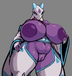  absurd_res anthro areola big_areola big_breasts blue_eyes breasts butt clothed clothing digital_media_(artwork) eyelashes female froslass generation_4_pokemon ghost hedi_(echovalia) hi_res huge_breasts humanoid long_eyelashes looking_at_viewer nintendo nipples pokemon pokemon_(species) purple_areola solo spirit trailmixtrail 