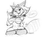  2023 anthro areola big_breasts breasts dialogue fangs female glubtastic hi_res hood hoodwink_(dota) huge_thighs looking_at_viewer mammal markings monochrome navel open_mouth rodent sciurid sharp_teeth signature simple_background smile solo speech_bubble striped_markings striped_tail stripes tail tail_markings teeth text thick_thighs tree_squirrel wide_hips 