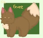  absurd_res ambiguous_gender brown_body brown_fur eevee feral fluffy fluffy_tail fur generation_1_pokemon green_background happy head_tuft hi_res long_ears nintendo pokemon pokemon_(species) silly simple_background small_nose solo sug4rk1tzz tail tuft 