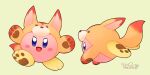  2022 action_pose alternate_costume ambiguous_gender animal_kirby awoofy blue_eyes blue_sclera blush blush_stickers clothed clothing costume cotora determined dipstick_ears dipstick_tail featureless_crotch frown hi_res jumping kirby kirby_(series) kirby_and_the_forgotten_land looking_at_viewer markings multicolored_ears nintendo open_mouth open_smile playful pose simple_background smile solo tail tail_markings tan_background waddling_head 