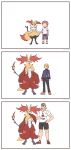  absurd_res age_progression biped blonde_hair bottomwear braixen clothing delphox female fur generation_6_pokemon hair hi_res human interspecies lemonbizate_(artist) looking_pleasured mammal nintendo orange_body orange_fur pokemon pokemon_(species) red_body red_fur shirt shorts size_difference standing topwear young 