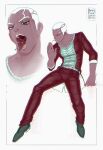  1boy aged_down cherry cherry_stem closed_eyes dark-skinned_male dark_skin dirtyfox911911 enrico_pucci food fruit highres inset jojo_no_kimyou_na_bouken short_hair sitting solo stone_ocean tongue tongue_out white_hair 