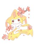  cherry_blossoms commentary_request flower full_body highres jira_077 jirachi no_humans petals pink_eyes pink_flower pokemon pokemon_(creature) solo white_background 