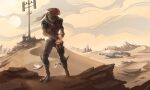  alien barefoot bodypaint bottomwear cassian_victus clothed clothing cloud cloudy desert dunes face_paint feet halybs hi_res humanoid looking_aside male mass_effect omni-tool outside pants rock sand scarf short-sleeve_shirt solo spacecraft standing sun turian vehicle walking 