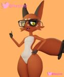  absurd_res anthro belly blender_(software) brown_body canid canine dialogue ears_up eyelashes eyewear fox generation_8_pokemon gesture girly glasses hi_res male mammal nickit nintendo open_mouth pecs pointing pokemon pokemon_(species) renyartz simple_background solo standing tail thick_thighs 