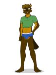  anthro barefoot beaver briefs bulge clothed clothing crop_top eyewear feet full-length_portrait fuze glasses hi_res jewelry male mammal midriff navel necklace pantsless pendant portrait rodent shirt simple_background solo topwear underwear white_background 