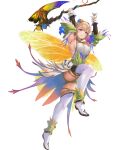  1girl attack axe boots breasts butterfly_wings detached_sleeves dress fairy fairy_wings fire_emblem fire_emblem_heroes flower hair_flower hair_ornament highres holding holding_axe knee_up medium_breasts non-web_source official_alternate_costume official_art peony_(cherished_dream)_(fire_emblem) peony_(fire_emblem) plant_hair sideboob skindentation solo thigh_boots thighhighs thighs v-shaped_eyebrows white_thighhighs wings yellow_dress 