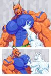  absurd_res anthro big_muscles drake_bates duo flexing groping_chest hi_res lizard macro male male/male muscle_worship muscular pecs pecs_touching pectoral_bulge reptile scalie shredded wolfiecanem ych_(character) 
