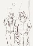  abs anthro beastars belt bengal_tiger biceps bill_(beastars) biped black_and_white blush bottomwear bow_tie burrserk canid canine canis clothed clothing date denim denim_clothing dress_shirt duo facial_hair felid hand_holding hi_res hoodie jeans legoshi_(beastars) light loose_tie love male male/male mammal monochrome moon moonlight muscular muscular_male necktie pantherine pants romantic romantic_couple scar shirt simple_background sketch slacks smile street street_lamp stripes tail tiger topwear walking whiskers white_background wolf 