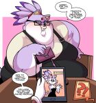  ?! absurd_res ambiguous_gender anthro big_breasts blaze_the_cat blush breasts clothed clothing date dialogue duo english_text eyewear female first_person_view fur glasses handbag hi_res looking_at_viewer mammal morbidly_obese morbidly_obese_anthro morbidly_obese_female nerd obese obese_anthro obese_female overalls overweight overweight_anthro overweight_female purple_body purple_fur sega solo_focus sonic_the_hedgehog_(series) superspoe text 