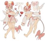  1girl animal_ears arrow_(projectile) ass backless_dress backless_outfit blush bow breasts cleavage collar detached_collar detached_sleeves dress frilled_collar frilled_hairband frills hairband halo heart heart_arrow holding holding_arrow large_breasts leaning_forward long_sleeves looking_at_viewer mouse_ears mouse_girl mouse_tail multiple_views nail_polish open_mouth original panties poch4n puffy_long_sleeves puffy_sleeves simple_background sleeve_bow strapless tail tail_bow tail_ornament thighs underwear white_background 