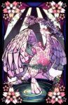  branch flower free_butterfree highres looking_up lugia petals pokemon pokemon_(creature) pokemon_(game) solo stained_glass sunlight window wings 