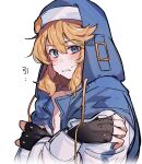  1boy black_gloves blonde_hair blue_eyes fingerless_gloves gloves guilty_gear guilty_gear_strive habit highres hood hood_up hooded_jacket hoodie imamiya_pinoko jacket long_sleeves looking_at_viewer male_focus medium_hair otoko_no_ko puffy_long_sleeves puffy_sleeves 