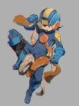  1boy absurdres black_hair blue_gloves blue_headwear bodysuit bulge gloves green_eyes grey_background helmet highres male_focus mega_man_(series) mega_man_battle_network_(series) megaman.exe open_mouth saliva simple_background solo_focus sora_(zwz030) spiked_hair tentacles wet_spot 