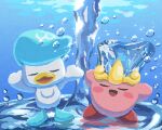  bird blush_stickers closed_eyes copy_ability crossover crown duck kirby kirby_(series) miclot no_humans open_mouth pink_footwear pokemon pokemon_(creature) quaxly shoes smile underwater water water_kirby 