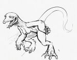  2023 anthro anthrofied black_and_white breasts disney female forked_tongue full-length_portrait joanna_the_goanna leaning leaning_forward lizard looking_at_viewer monitor_lizard monochrome nipples nude open_mouth portrait reptile sabrotiger scalie sharp_teeth sketch solo spencer&#039;s_goanna teeth the_rescuers_(disney) the_rescuers_down_under tongue tongue_out 