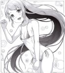  1girl absurdres bikini breasts collarbone h2_(h20000000) highres kantai_collection long_hair micro_bikini monochrome navel samidare_(kancolle) side-tie_bikini_bottom small_breasts smile solo swimsuit traditional_media very_long_hair 