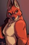  anthro barazoku canid canine clothed clothing disney fox hi_res male mammal muscular muscular_male nick_wilde solo tangerine_(artist) topless zootopia 