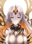  blonde_hair breasts fire_emblem fire_emblem_heroes gullveig_(fire_emblem) highres horns large_breasts looking_at_viewer multicolored_hair nenemu0 single_horn snake two-tone_hair upper_body white_hair yellow_eyes 