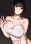  1girl absurdres bare_shoulders blush breasts cleavage highres large_breasts looking_at_viewer lynus naoko-san off_shoulder original see-through solo tank_top 