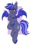  bat_pony bat_wings blue_body blue_fur blue_hair blue_hooves blue_tail blue_wings blush chest_tuft claws cute_fangs cutie_mark ear_tuft equid eyelashes fan_character fangs female feral fetlocks fur hair hasbro hooves leg_tuft lulubell mammal membrane_(anatomy) membranous_wings my_little_pony pupils red_eyes slit_pupils solo tail teeth tuft wing_claws wings 