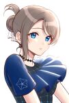  blue_eyes boncha breasts brown_hair choker earrings grey_hair highres jewelry love_live! love_live!_sunshine!! ponytail watanabe_you 